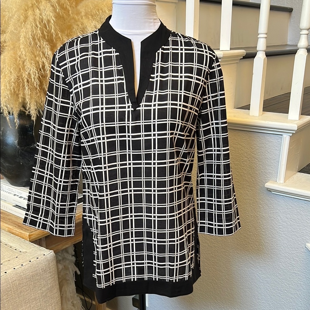 Tommy Bahama Checkered 3/4 Sleeve Lightweight Blouse Size Small
